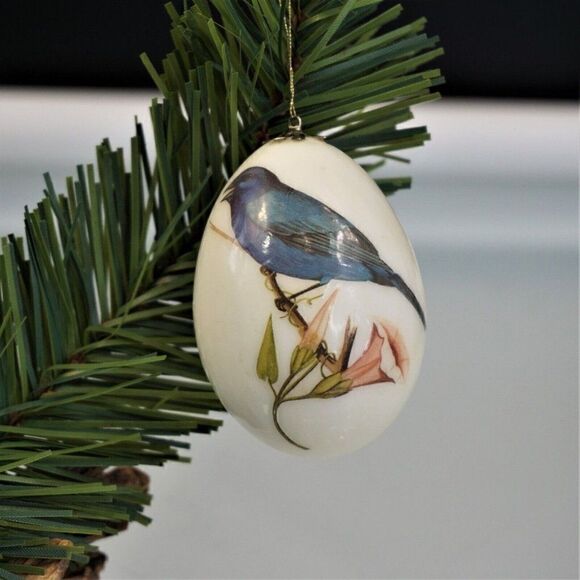 Christmas Egg Holiday Ornament Hanging Egg Ornithology Decoupage Bluebird - Picture 1 of 7